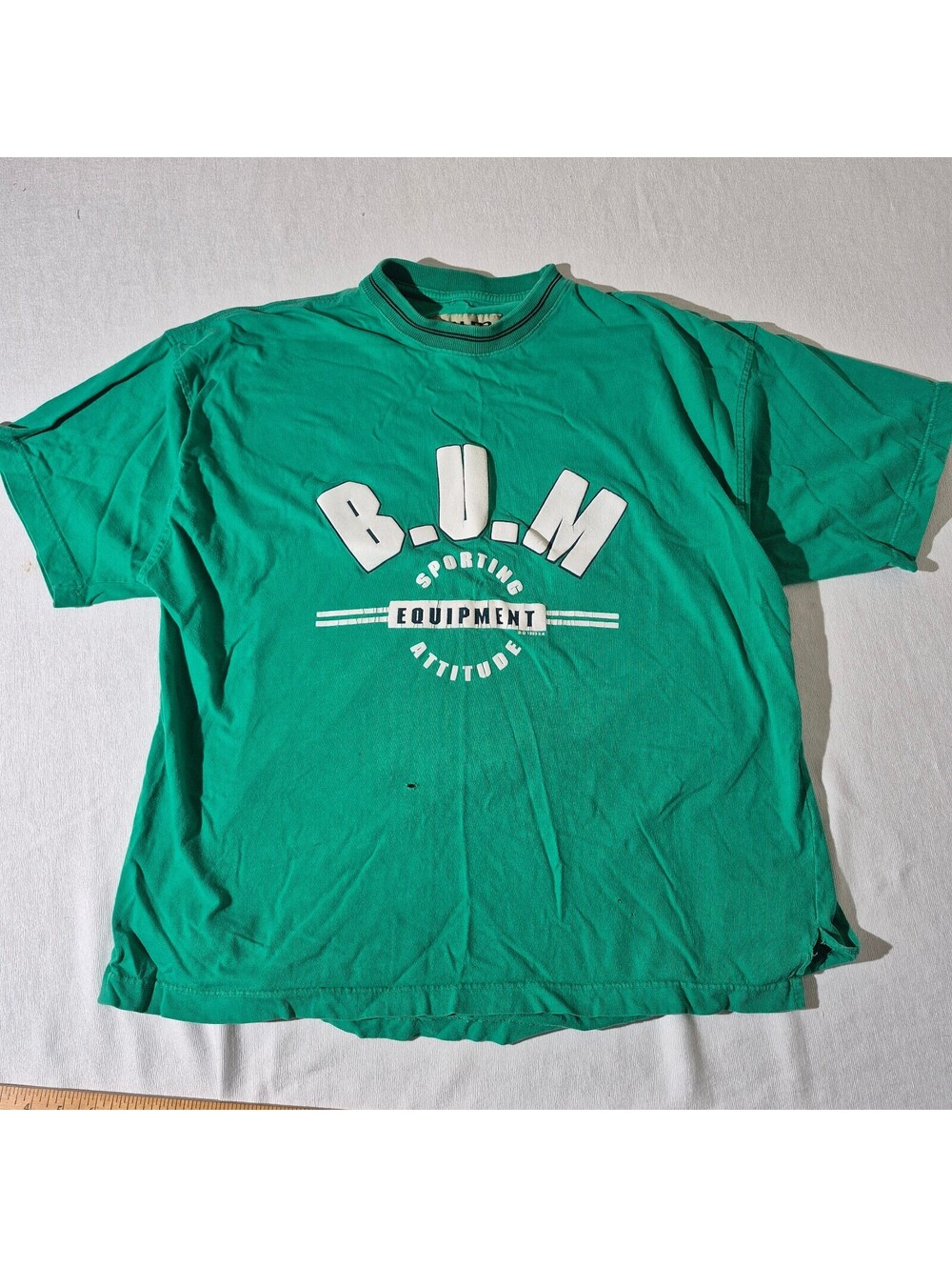 Vintage 90s B.U.M. Equipment Oversized M Med Distressed Green T-shirt